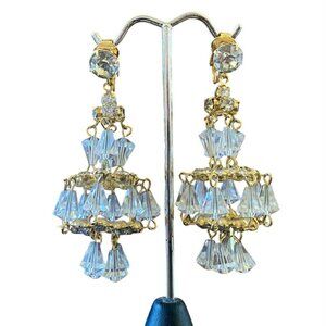 Vintage HATTIE CARNEGIE Austrian Crystal Chandelier Clip Earrings 1950s